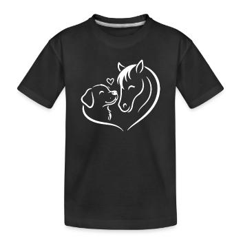 Pferd Hund Herz Liebe Team - Kinder Premium Bio T-Shirt - Schwarz - Vorne