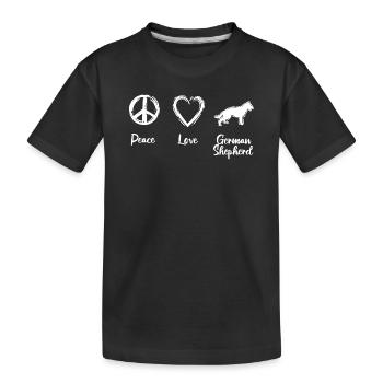 Peace Love German Shepherd - Kinder Premium Bio T-Shirt - Schwarz - Vorne