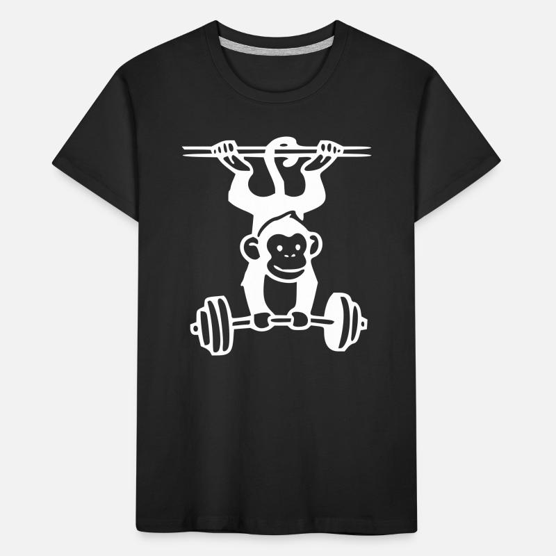 Primate Power - Monkey Weightlifting (White) Kids' Premium Organic T-Shirt