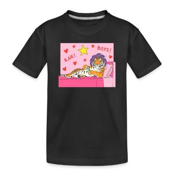 Pink Tiger Lounge with Hearts and Hair Curlers - Kids' Premium Organic T-Shirt - black - Front