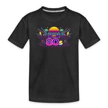 Neon 80s Boombox Sunset - Kids' Premium Organic T-Shirt - black - Front