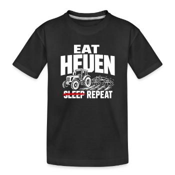 Traktor im Feld – Essen Schlafen Heuen Wiederholen - Kinder Premium Bio T-Shirt - Schwarz - Vorne