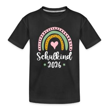 Schulkind 2026 Einschulung Mädchen Regenbogen - Kinder Premium Bio T-Shirt - Schwarz - Vorne