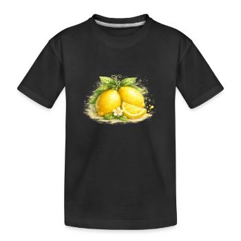 Zitrus Aquarell Zitronen-Stillleben - Kinder Premium Bio T-Shirt - Schwarz - Vorne