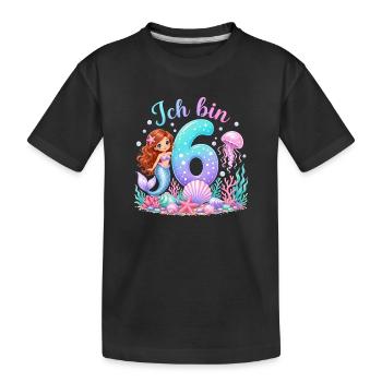 Geburtstag Mädchen 6  Meerjungfrau - Kinder Premium Bio T-Shirt - Schwarz - Vorne