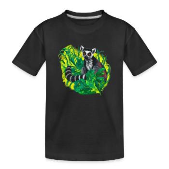 Lémurien à queue annelée dans la jungle, motifs tropicaux - T-shirt bio Premium Enfant - noir - Devant