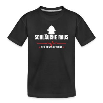Feuerwehr Schläuche raus der Spaß beginnt Spruch - Kinder Premium Bio T-Shirt - Schwarz - Vorne