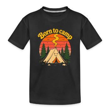 Born To Camp Retro 70s Sunset Cute Tent - Kids' Premium Organic T-Shirt - black - Front