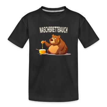 Naschbrettbauch Lustiger Honigbär - Kinder Premium Bio T-Shirt - Schwarz - Vorne