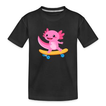 Rosa Kawaii-Axolotl auf dem Skateboard – Cool - Kinder Premium Bio T-Shirt - Schwarz - Vorne