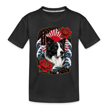 Border Collie im japanischen Irezumi Stil - Kinder Premium Bio T-Shirt - Schwarz - Vorne