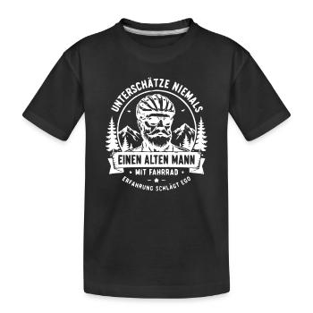 Unterschätze niemals alten Mann mit Fahrrad - Kinder Premium Bio T-Shirt - Schwarz - Vorne