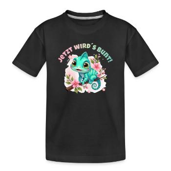 Now it's getting colorful - Cute watercolor chameleon - Kids' Premium Organic T-Shirt - black - Front