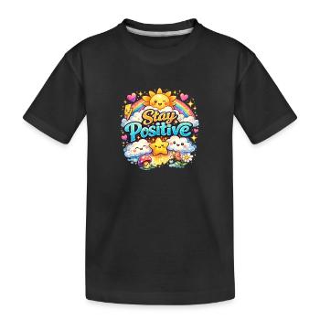 Stay Positive Rainbow Kawaii - Kids' Premium Organic T-Shirt - black - Front