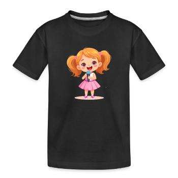 Petite fille chantant avec un micro – Conception musicale - T-shirt bio Premium Enfant - noir - Devant