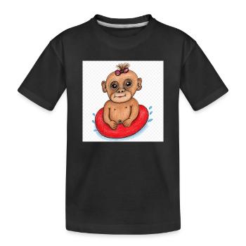 Petit Singe sur un bateau pneumatique rouge - T-shirt bio Premium Enfant - noir - Devant