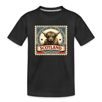 Highland Cow Scotland Vintage-Briefmarke - Kinder Premium Bio T-Shirt - Schwarz - Vorne