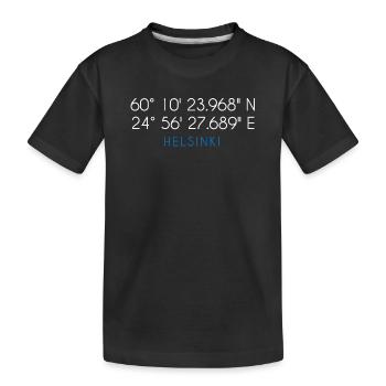 Helsinki Finland coordinates - Kids' Premium Organic T-Shirt - black - Front