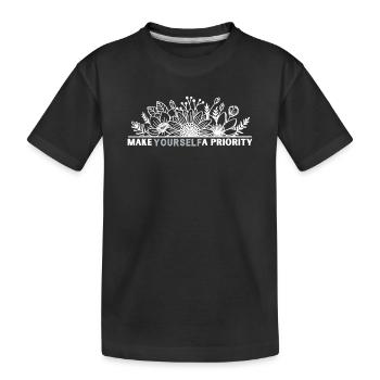 Blumenmandala Priorität auf Dich - Kinder Premium Bio T-Shirt - Schwarz - Vorne