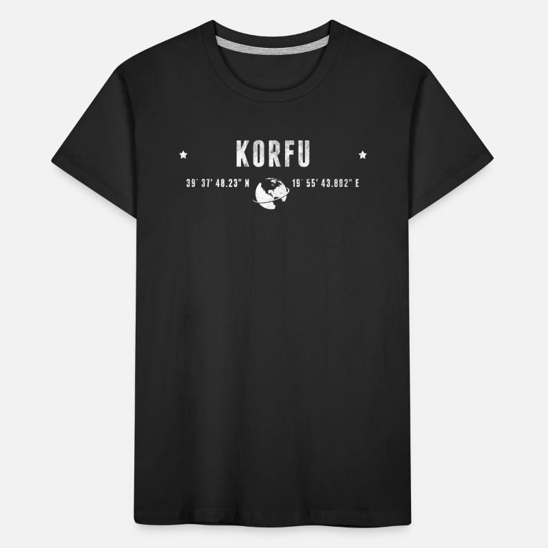 Corfu Stylized Geographical Coordinates Kids' Premium Organic T-Shirt