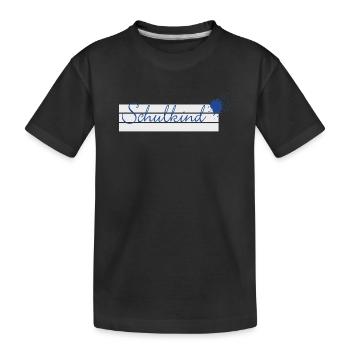 Schulkind - Tintenklecks blau auf Schreiblinien - Kinder Premium Bio T-Shirt - Schwarz - Vorne