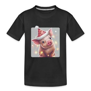 Ferkel mit Weihnachtsmütze - Kinder Premium Bio T-Shirt - Schwarz - Vorne