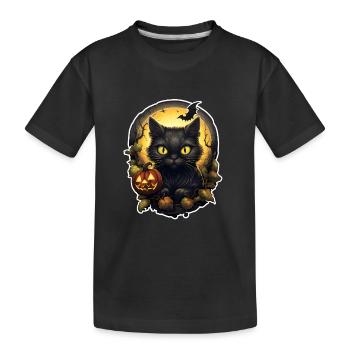 Chat noir d’Halloween avec citrouille - T-shirt bio Premium Enfant - noir - Devant