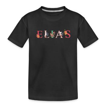 ELIAS Name Art With Flowers Embroidered - Kids' Premium Organic T-Shirt - black - Front