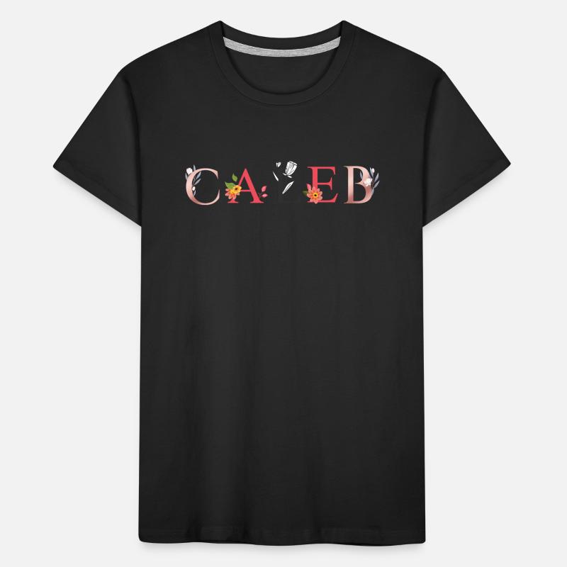 Art du nom CALEB avec fleurs brodées T-shirt bio Premium Enfant