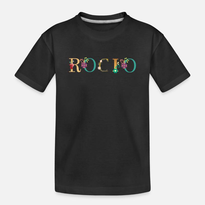 Le nom ROCIO est décoré de fleurs - T-shirt bio Premium Enfant - noir
