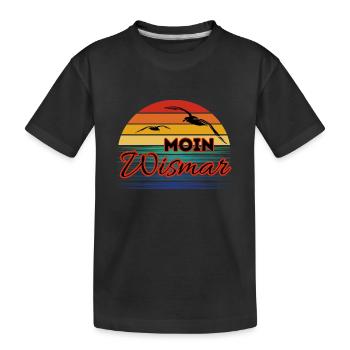 Moin Wismar with seagull in retro style - Kids' Premium Organic T-Shirt - black - Front