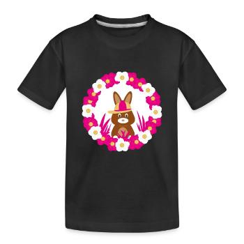 Hase mit viel Blumen in Pink und Weiß. - Kinder Premium Bio T-Shirt - Schwarz - Vorne