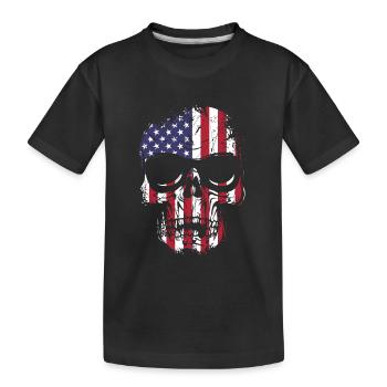 US Flaggen Schädel mit Sonnenbrille - Kinder Premium Bio T-Shirt - Schwarz - Vorne