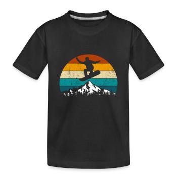 Snowboard, Halfpipe, Sports d’hiver, Coucher de soleil rétro - T-shirt bio Premium Enfant - noir - Devant