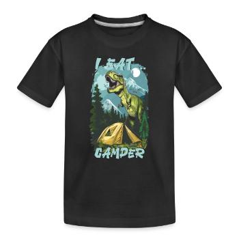 Dino Trex - Eat Camper - Dachzelt Zelt Campingurla - Kinder Premium Bio T-Shirt - Schwarz - Vorne