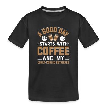Curly Coated Retriever Coffee Drinking Dog Breed - Kids' Premium Organic T-Shirt - black - Front