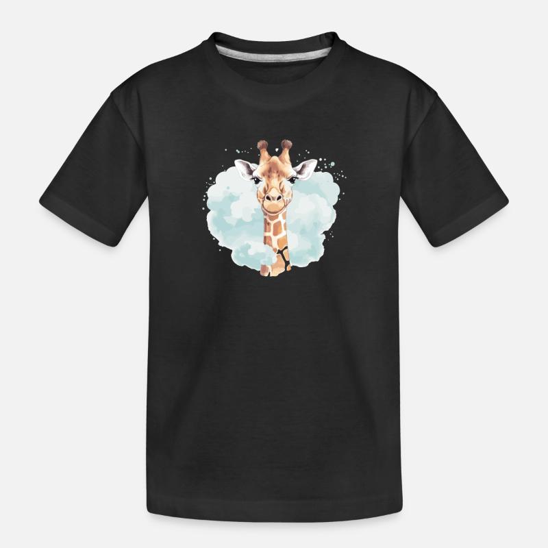 Giraffe mit Wolken - Kinder Premium Bio T-Shirt - Schwarz