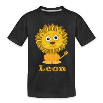 Leon lion funny cat with name - Kids' Premium Organic T-Shirt - black - Front