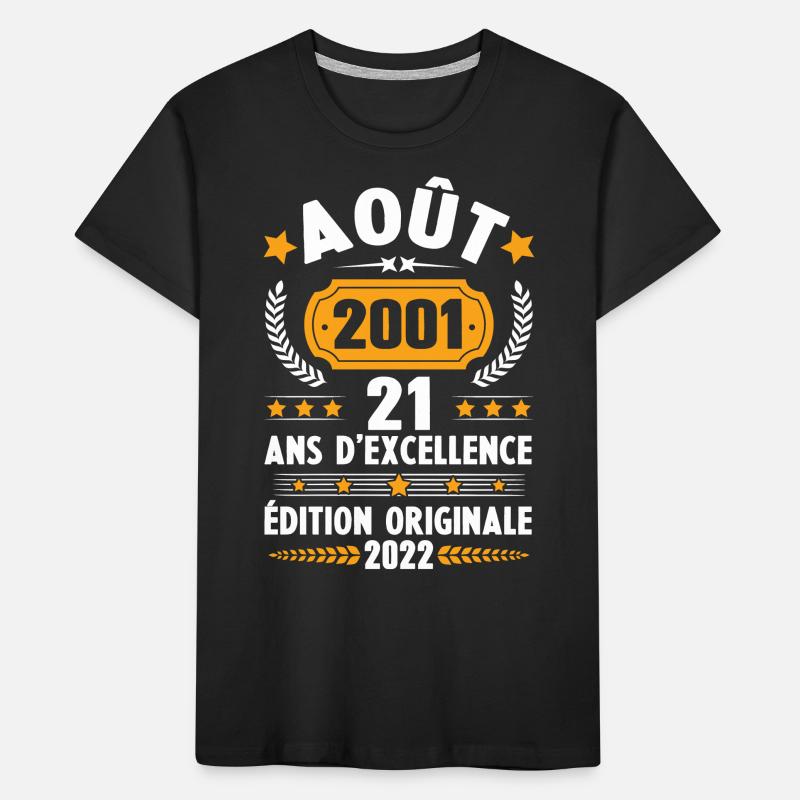 Cadeau D'anniversaire Rétro 21 Ans Août 2001 T-shirt bio Premium Enfant