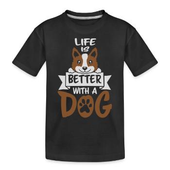 better with a dog - Kids' Premium Organic T-Shirt - black - Front