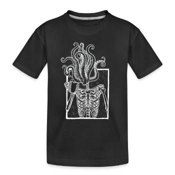 Squelette buvant du café avec tête tentacule - T-shirt bio Premium Enfant - noir - Devant