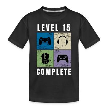 Level 15 Complete Gaming Geschenk - Kinder Premium Bio T-Shirt - Schwarz - Vorne