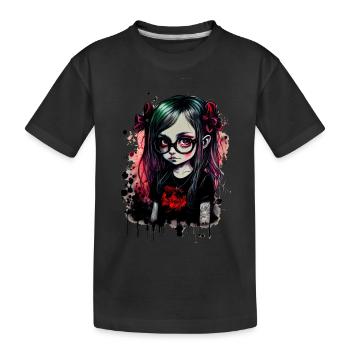 Little girl with glasses in Gothic style - Kids' Premium Organic T-Shirt - black - Front