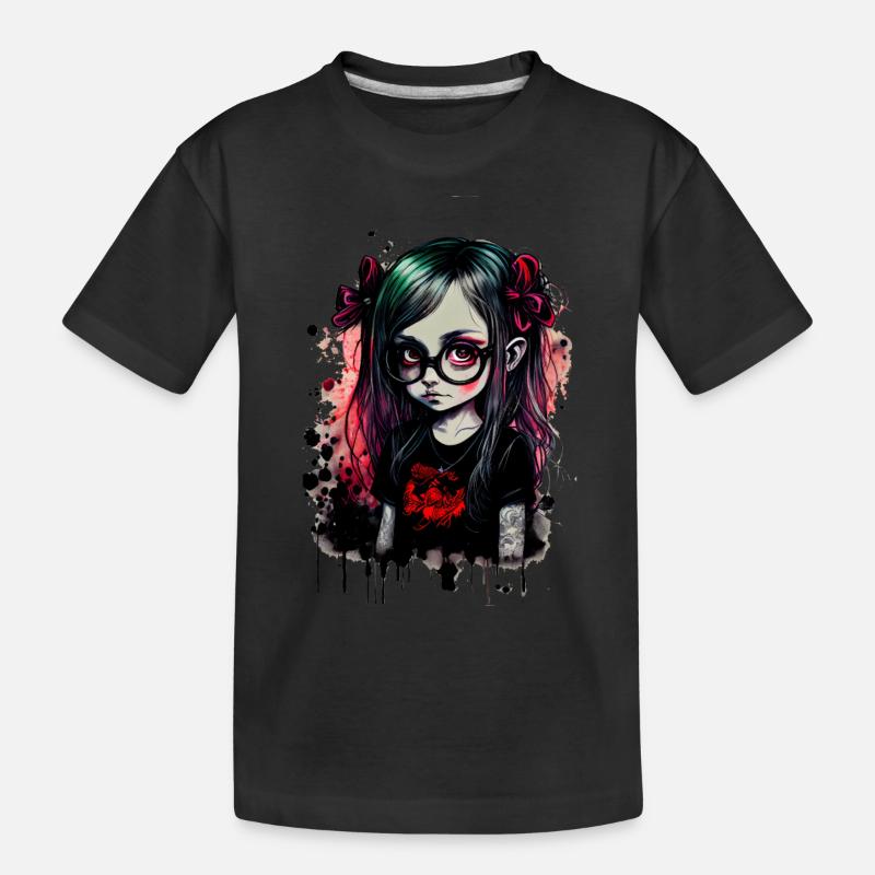 Kleines Mädchen mit Brille im Gothic - Stil - Kinder Premium Bio T-Shirt - Schwarz