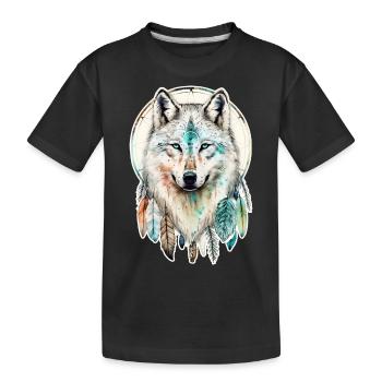 Wolf Aquarelle Plumes Faune Indienne Mandala - T-shirt bio Premium Enfant - noir - Devant