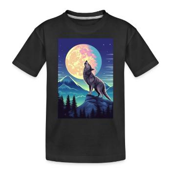 Forêt avec pleine lune et loup hurlant - T-shirt bio Premium Enfant - noir - Devant