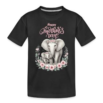 Mother's Love Elephant & Calf Floral Wreath - Kinder Premium Bio T-Shirt - Schwarz - Vorne