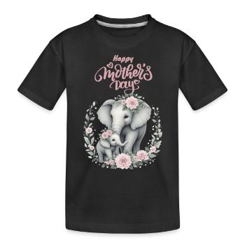 Mother's Love Elephant & Calf Floral Wreath - Kinder Premium Bio T-Shirt - Schwarz - Vorne
