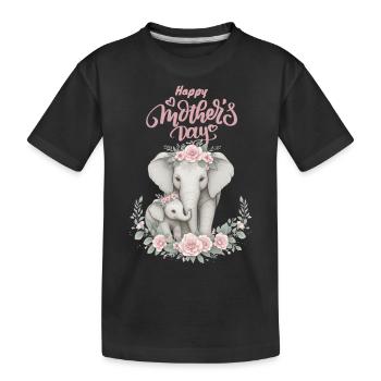 Mother's Love Elephant & Calf Floral Wreath - Kinder Premium Bio T-Shirt - Schwarz - Vorne