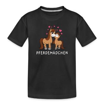 Pferdemädchen Süße Comic Pferde Mädchen Herzen - Kinder Premium Bio T-Shirt - Schwarz - Vorne